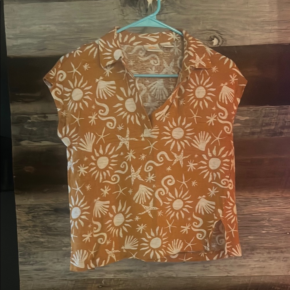 C&C California Orange Cap Sleeve Polo sunburst pattern Crop Top